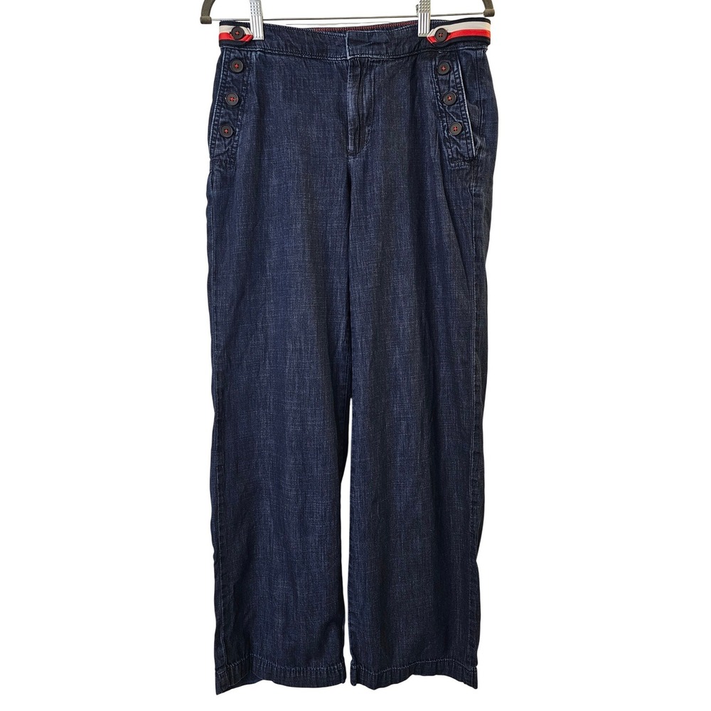 Tommy Hilfiger Sailor Jeans Wide Leg Indigo Blue‎ Nautical Button Detail Size 2